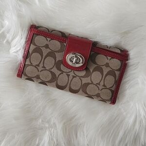 Coach Brown and Red Canvas Wallet